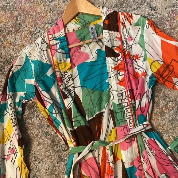 Colorful Vivante Lightweight 100% Cotton Robe - S/M - Maximalist Abstract Design - Picture 2 of 10